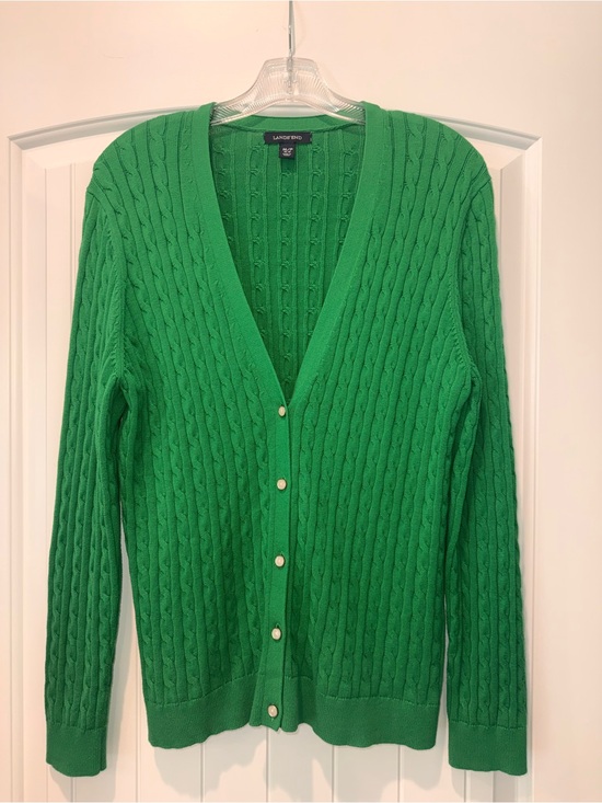 Lands' End Sweaters - Lands' End Bright Green Cable Knit V‑Neck Button Cardigan